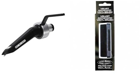 Reloop Concorde Black - Spherical pickup system with robust construction for turntables (black) & Acc-Sees Pro Vinyl Velvet Brush Record Cleaner – Includes Stylus Pick Up Brush - Anti-Static