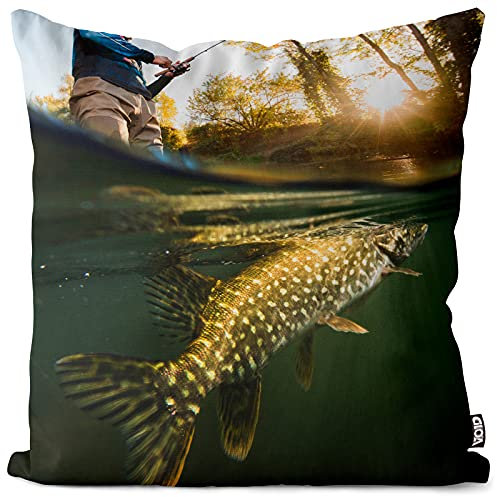 VOID Hecht Angler Fisch Kissenbezug Kissenhülle Sofakissen Kissen Deko Outdoor-Kissen Dekokissen, Kissen Größe:50 x 50 cm