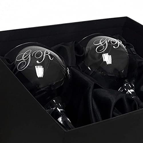 Copas de balón Gin Tónic personalizadas mediante grabado a láser con estuche a juego - Regalo personalizado (Sólo iniciales)
