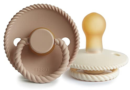 FRIGG Rope Schnuller 2 Packung | Latex Schnuller | BPA-Frei | Hergestellt in Dänemark | Symmetrischer Sauger in Kirschform (Cream/Croissant, Größe 1 (0-6 Monate))