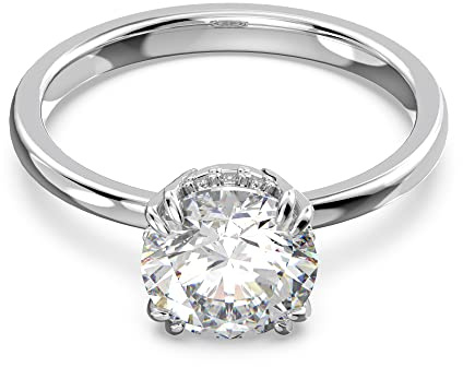 Swarovski Anillo de cóctel Constella, Talla redonda, Blanco, Baño de rodio