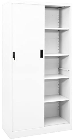 Tidyard Kontorsskåp med skjutdörr, arkivskåp, kontorsmöbler, metallskåp, stålskåp, förvaringsskåp, universalskåp, stål, vit, 90 x 40 x 180 cm