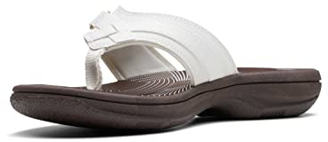 Clarks Women's Breeze Sea Flip-Flop, White Synthetic/Brown Sole, 4.5 UK