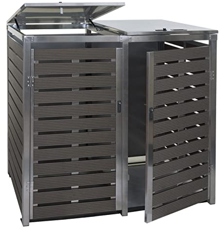 2er Mülltonnenverkleidung HWC-K14, Mülltonnenbox, 119x134x84cm WPC Edelstahl 78kg - anthrazit