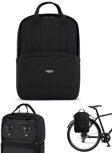 LARKSON Borsa per Bicicletta Nero - No 6 Bike - 2 in 1 Borse Posteriori Bici Zaino Scomparto per Laptop da 16 Pollici - Accessori Cestino - Impermeabile