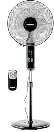 GEEPAS 16’’ Pedestal Fan with Remote Control – 60W Powerful Free-Standing Oscillating Cooling Fan – Height Adjustable, 7.5 Hour Timer - 3-Speed, 5-Blade Air Cooling Floor Fan Home Office, Black