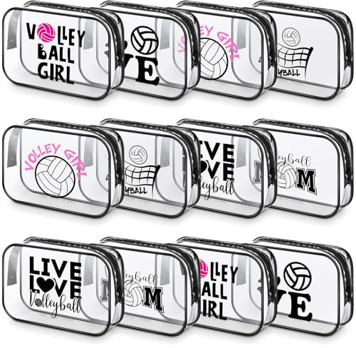Abbylike 12 Pcs 7 x 4.7 x 2.4'' Volleyball Theme Cosmetic Bag Gifts Accessories for Makeup Bags PVC Clear Cheer Case Toiletry Zipper Pouch for Team Women