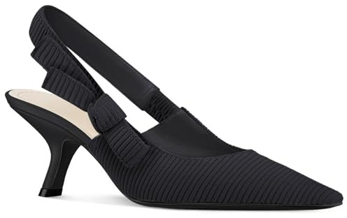Coutgo Womens Slingback Kitten Heels Closed Pointed Toe Bowknot Knitted Slip On Work Pumps Dress Shoes, Black, Size 11