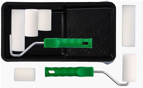 ToolSpace | JUEGO DE PINTURA | Rodillo De Esponja Moltopreno 5 cm, 7 cm, Cubeta De Manija De 10 cm | Rodillo De Pintura Esmalte Para Paredes, Superficie Plana, Bandeja De Pintura