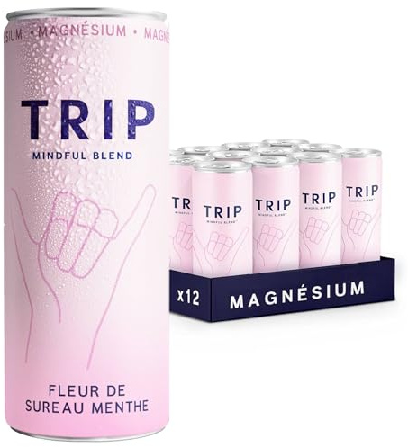 Trip Mindful Blend boisson légèrement pétillante aux adaptogènes, mocktail avec 120mg de magnésium, crinière de lion et L-théanine, sans sucres ajoutés, saveur fleur de sureau et menthe 12x250ml