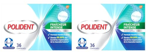 Polident Nettoyant Quotidien, Pour Prothèses Dentaires Partielles ou Complètes,Fraîcheur Intense, 36 Comprimés (Lot de 2)
