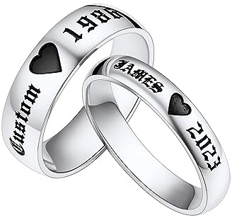 Custom4U Anillo Personalizado Hombre Mujer Parejas Acero Inoxidable 316L Anillo Plano Alianza Dedo Nombre Grabado Novios Joyería Personalizada Compromiso