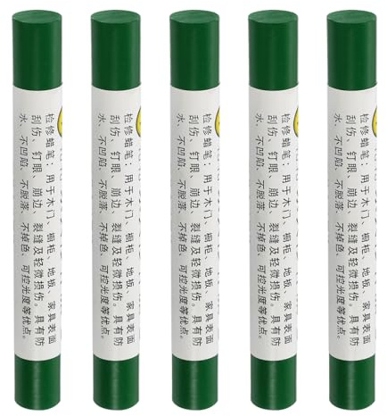 QUARKZMAN Crayon per Riparazione Mobili, 5pz - Stucco per Cera per Legno, Ritocco Pennarelli per Mobili - per Coprire Graffi Fori Tavoli Scrivanie Pavimenti Legno, Verde Erba