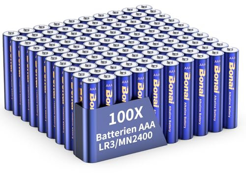 BONAI Pilas Alcalinas AAA LR6 (Pack de 100 Unidades) 1.5 V Mignon Pila Alkaline, Rendimiento Elevado, Almacenamiento de 10 años