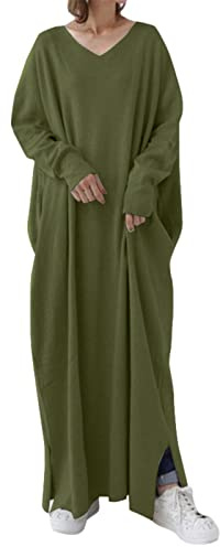 Vestiti a maniche lunghe per donna casual larghi vestiti maxi da donna tinta unita con scollo a V vestito maglione camicia da notte autunno inverno taglie forti comodo abbigliamento da casa