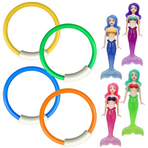 8 Stück Tauchspielzeug für Kinder Meerjungfrau Tauchspielzeug Pool Spielzeug Tauchringe für Kinder Unterwasser Tauchring Set für Tauchtraining Schwimmspielzeug