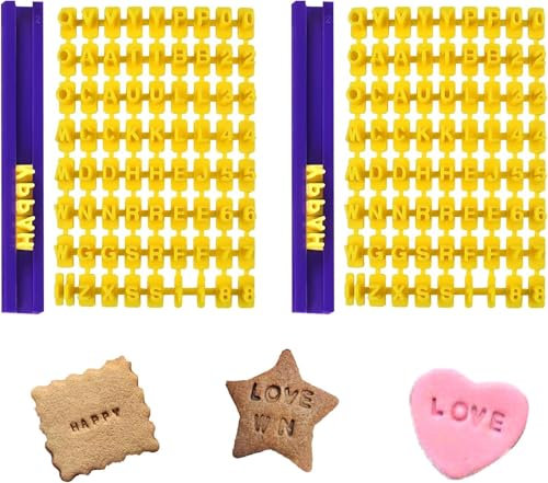 ShaMyiuCnz 144 PSC Cookie Cutter Cake Letter Stamps Letter Stamps for Press Cookie Stamp Alphabet & Number Cookie Press Stamps for Baking, Clay Pastries and DIY