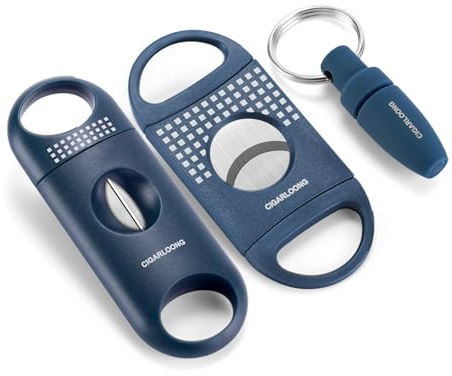 CIGARLOONG Cigar Cutters with Cigar Punch, Double Guillotine Cutter Sharp Blades Scissors Pocket Cigar Tool Suitable for Most of Size Cigars,3pcs (Blue)