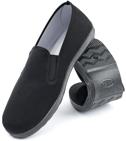 Old Beijing Kung Fu Shoes Unisex Traditional Martial Arts Tai Chi Shoes with Canvas Upper & Non-Slip Rubber Sole All-Black Lightweight, Durable, Cultural Design Size 44