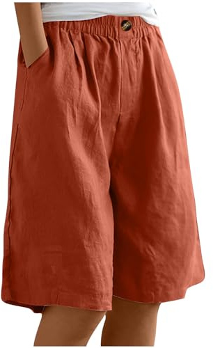 Short en Lin Et Coton Femme Été Shorts Bermuda pour Femmes Bouton,Short Décontracté Femme pour Vacances Plage avec Poches,Jogging Pantalon Court Longueur Genou De Sport en Lin