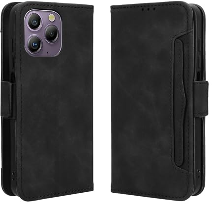 Lucyliy Coque pour Blackview A96, Etui Housse téléphone Portable PU Skins Flip Stand Function Case Cover Black