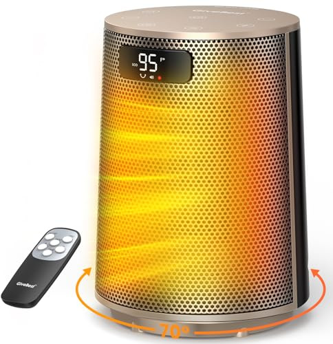 GiveBest Space Heater, Electric Portable Heaters for Indoor Use with Thermostat and Remote, 70°Oscillation, Digital Display, 12H Timer, 1500W PTC Ceramic Fast Safety Heat for Office Bedroom Home