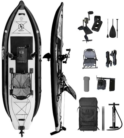 Spatium Inflatable Pedal Fishing Inflatable Kayak Pedal Boat Sit on Top Pedal Drive Fishing Kayak for Adults One Person Suitable for Rivers,Oceans,Lakes,Black Color