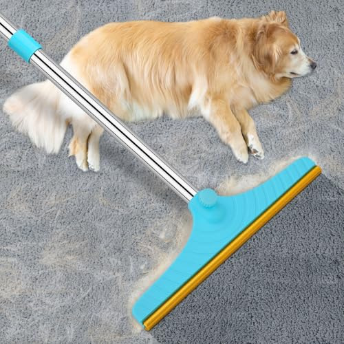 Carpet Rake for Pet Hair Removal - Pet Hair Remover Set of 2, Reusable 60” Adjustable Long Handle Cat Dog Carpet Rake Scraper with Patented Design, Dog Hair Rake Brush for Rugs, Mats