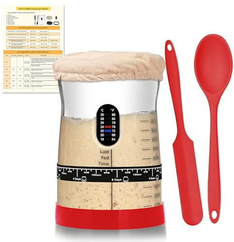 COCO BIRD Sourdough Starter Jar Kit,50oz Wide Mouth,Thermometer & Date Band