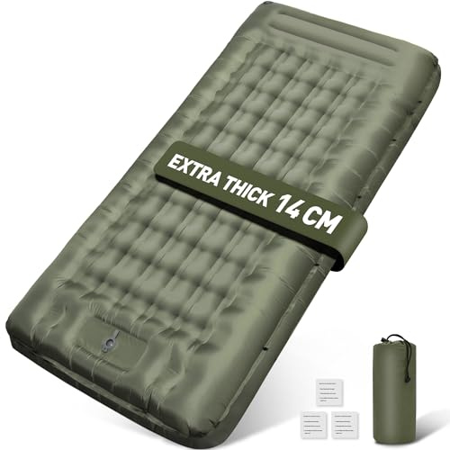 Flaow Camping Mat, 14CM Thickened & Widened Inflatable Sleeping Pad with Built-in Foot Pump, Double Joinable, Compact, Waterproof Sleeping Pad for Outdoor Camping, Backpacking, Hiking, Traveling