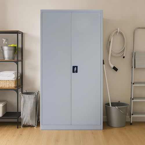 Bissolo Casa Armadio Portascope CC-C2A 90×45×H180 cm – Metallo Grigio – 2 Ante, 3 Ripiani Fissi, Divisorio Portascope, Tubo Appendiabiti, Serratura – Mobile Metallico Professionale – Montaggio a Kit