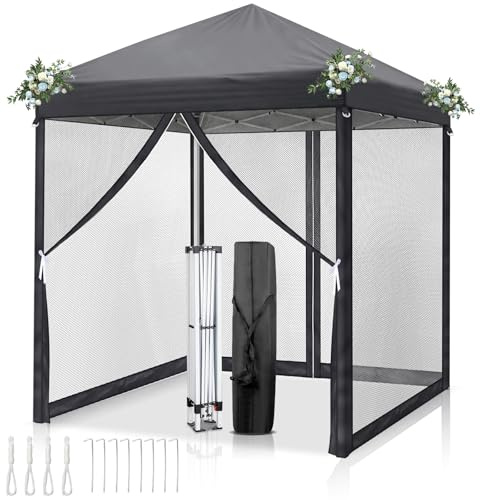LEADZM Tonnelle Pliable Imperméable Anti-UV 50+, Hauteur Ajustable avec 4 Moustiquaires, Structure Stable, pour Jardin, Terrasse, Camping Et Usage Professionnel (Anthracite, 2x2-4 moustiquaires)