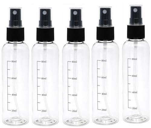 Bote spray pulverizador transparente,5PCS botellas spray de 100ML, atomizador para perfume plástico PET botellas de viaje vacías con niebla fina recargable botella spray para perfume, tónico, alcohol