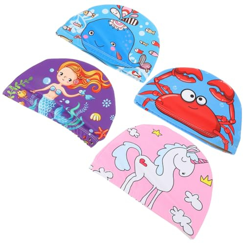 Totority Gorros de Baño de Tela Antideslizantes Niñas, 4 Piezas Diseño Unisex, Talla Única, Accesorios de Natación Ideales para Piscina y Playa