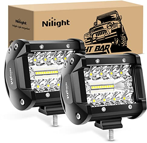 Nilight Led Light Pods 2PC 4Inch 60W Flood Spot Combo Triple Row Driving Lamp Roof Bumper Off Road LED Work Lights Pods for Van Camper Wagon Car Pickup Golf Cart ATV UTV SUV Truck Boat 4x4