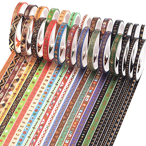 YUBBAEX Washi Tape Set 26 rullar folie guld Washi Masking Tape dekorativ tejp för scrapbooking DIY hantverk