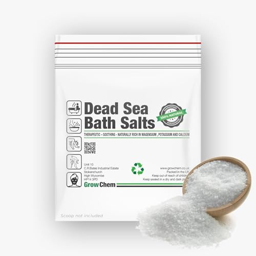 Grow Chem Pure Dead Sea Bath Salts (1KG Bag) Mineral Rich Bathing Salts for Soothing Skin & Body Health