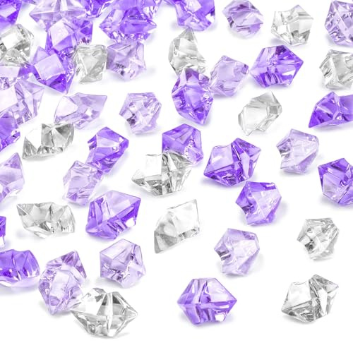 DomeStar 150PCS Fake Ice, Vase Filler Purple Fake Diamonds Plastic Clear Gems Crystals for Table Scatter Decoration