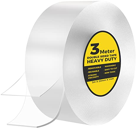 Double Sided Tape Heavy Duty 3 m, Strong Double Sided Sticky Tape, Double Sided Carpet Tape Clear Tape Nano Tape, Traceless Transparent Double Sided Adhesive Tape for Office, Home, Kitchen, Party, Car