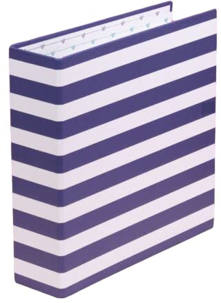 Craftelier - Lined Cardboard Album with Striped Pattern (6“ x 8”) | 2 Gold Metallic D-Ring System | Hard and Resistant Covers | Size 22.5 x 23 x 6 cm - Color Navy Blue and White