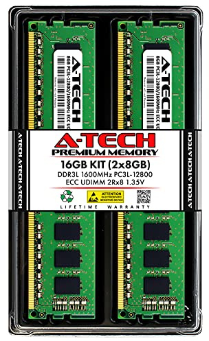 A-Tech Server 16GB Kit (2 x 8GB) 2Rx8 PC3L-12800E DDR3 1600MHz ECC Unbuffered UDIMM 240-Pin Dual Rank DIMM 1.35V Workstation Server Memory RAM Upgrade Stick Modules (A-Tech Enterprise Series)
