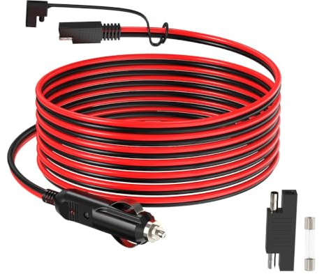 ELFCULB SAE på biltändstift, 14 AWG, 12 V, Tändstiftskontakt till SAE-kontakt, förlängningskabel med SAE-polaritetsomvandlaradapter (3,05 m)