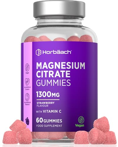 Magnesio Citrato | 1600mg | 60 Caramelle Gommose Vegane | Alternativa alle Compresse di Ferro | Magnesium Citrate Gummies | Horbaach
