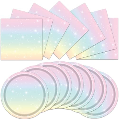 ACIYHN 40Pcs Pastel Rainbow Party Decorations Disposable Birthday Plates And Napkins Serves 20 Rainbow For Girls Birthday Baby Shower Party Decorations