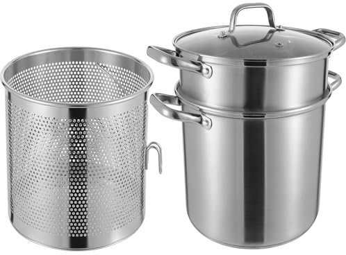 OUKANING Pentola per asparagi e pasta, 8 l, Ø 28 cm, altezza 36 cm, con colino per asparagi, alta con coperchio in vetro, per pasta, patate, verdure