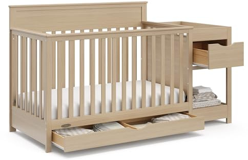 Graco Shiloh 5-in-1 Convertible Crib & Changer with Drawer – GREENGUARD Gold Certified Baby Crib Crafted from Wood, Converts to Toddler Bed, Daybed, and Full-Size Bed (Driftwood)