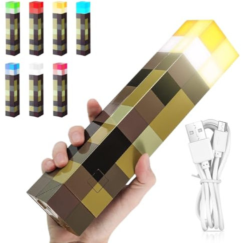 VOHESEA Lamp Torch Wall Lampe 7 Colours 28cm, Craft Torch Lamp, Hand/Wall Mount Lighting, 3D Bedside Night Lampe with Hook, Rechargeable LED Lights for Cosplay Toys Gifts Room Dectoror