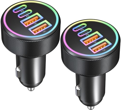 90W 2-Pack Caricatore Auto USB C, 4 Porte USB A & C Caricabatterie Accendisigari Presa 12V PD/QC Carica Batteria Adattatore per iPhone 17/Air/16/16e/15 Pro Max Plus, Samsung S25/S24, Google Pixel 9/8