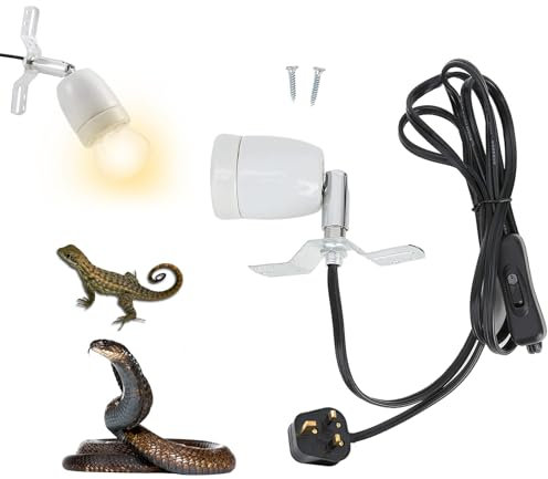FreeSkill Reptile Heat Lamp Holder - 200W Ceramic Base, E27 Rotatable with ON/Off Switch, High-Temperature Resistant for Lizard, Snake, Turtle, Chicks (No Bulb)
