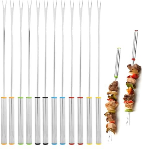 Fourchette à Fondue en Acier Inoxydable, Lot de 12 Fourchettes à Fondue en Acier Inoxydable, Couverts à Fondue pour Camping Barbecue Fondue